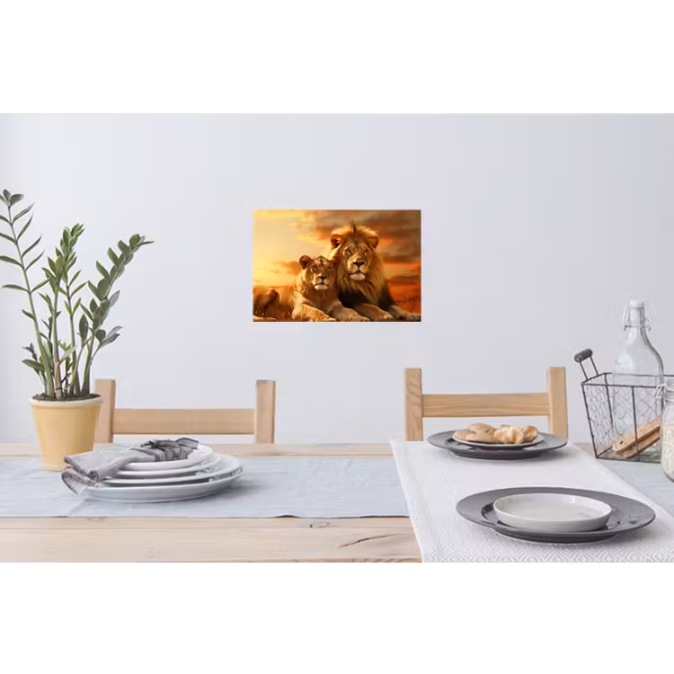 Leeuwen - Zonsondergang - Afrika - Savanne - Dieren Muursticker klein -eettafel