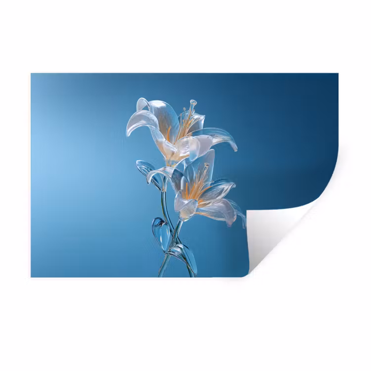 Lelies - Blauw - Glazen Muursticker klein -3d