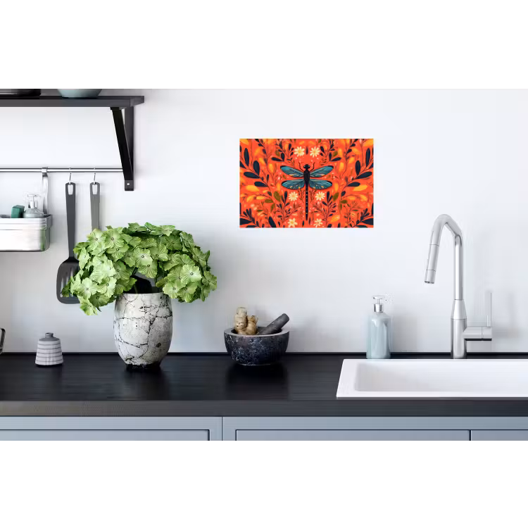 Libel - Blauw - Vleugels - Bladeren Muursticker klein -keuken