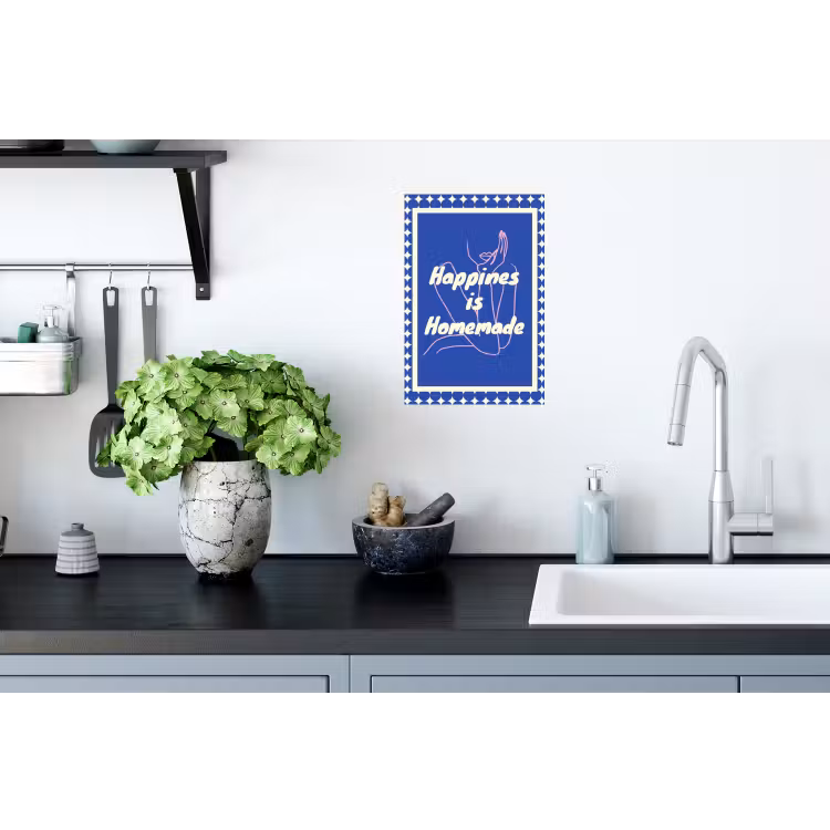 Lijntekening - Vrouw - Quote - Blauw Muursticker klein -keuken