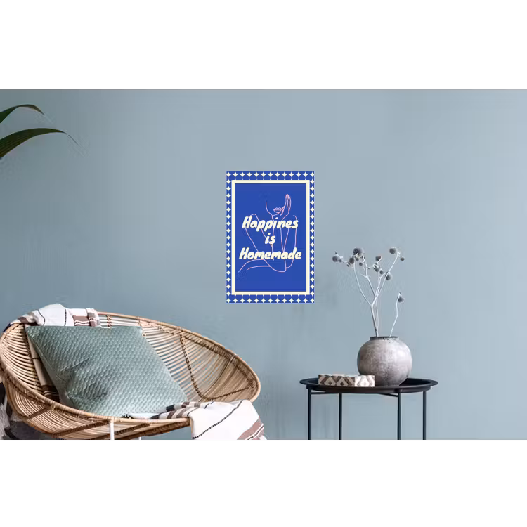 Lijntekening - Vrouw - Quote - Blauw Muursticker klein -plant
