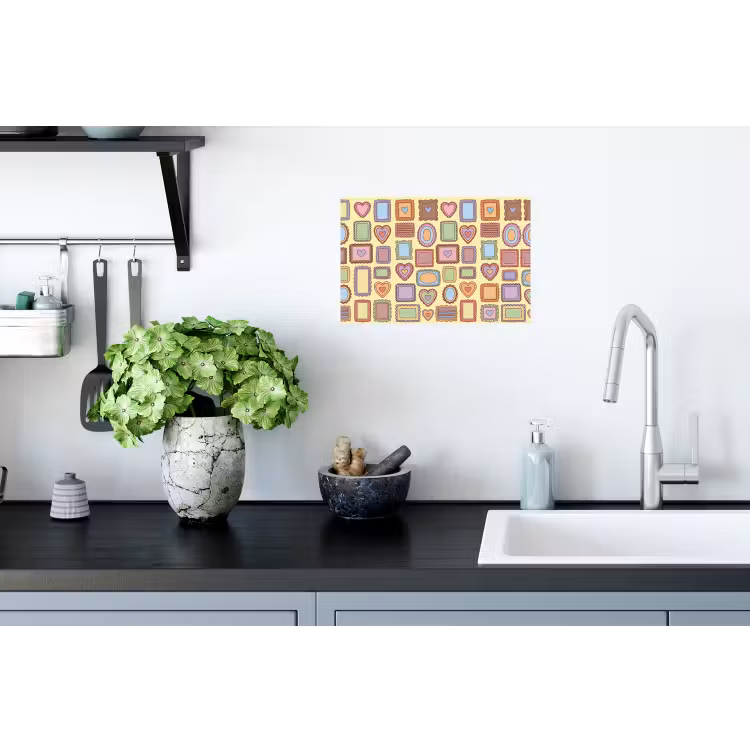 Lijst - Patroon - Hart - Speels - Kleurrijk Muursticker klein -keuken