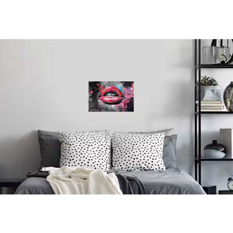 Lippen - Felroze - Graffiti - Verfstrepen Muursticker klein -slaapkamer