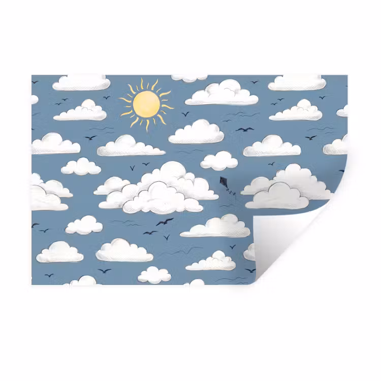 Lucht - Zon - Wolken - Natuur - Blauw Muursticker klein -3d