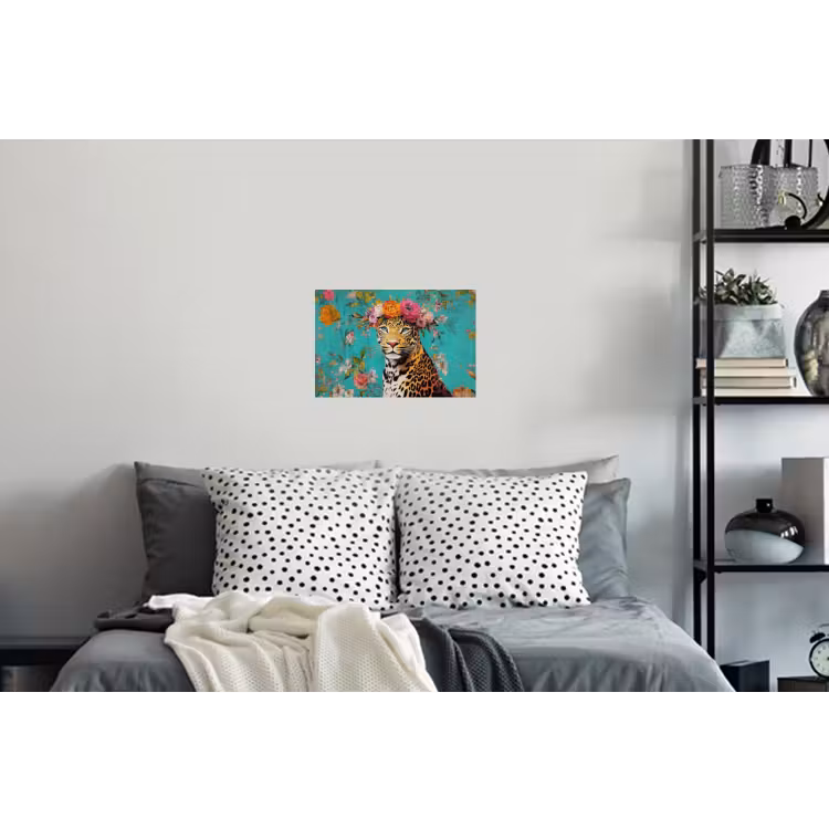 Luipaard - Bloemen - Kroon Muursticker klein -slaapkamer