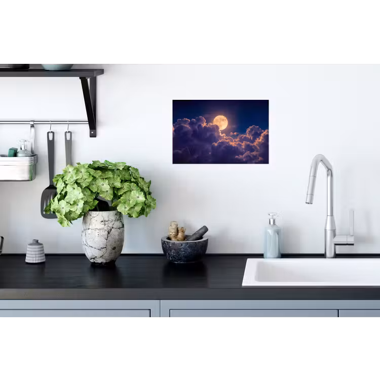Maan - Wolken - Nacht - Oranje Muursticker klein -keuken