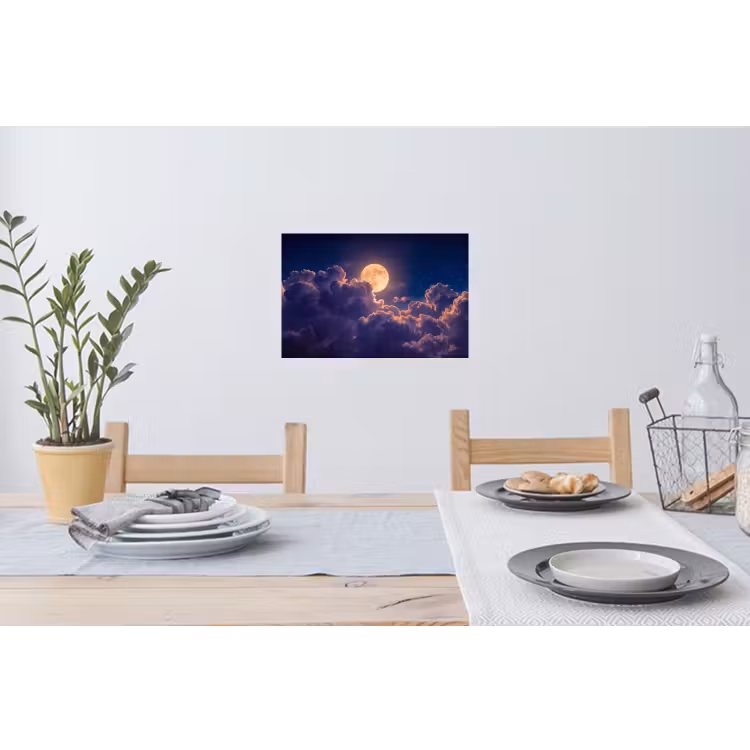 Maan - Wolken - Nacht - Oranje Muursticker klein -eettafel