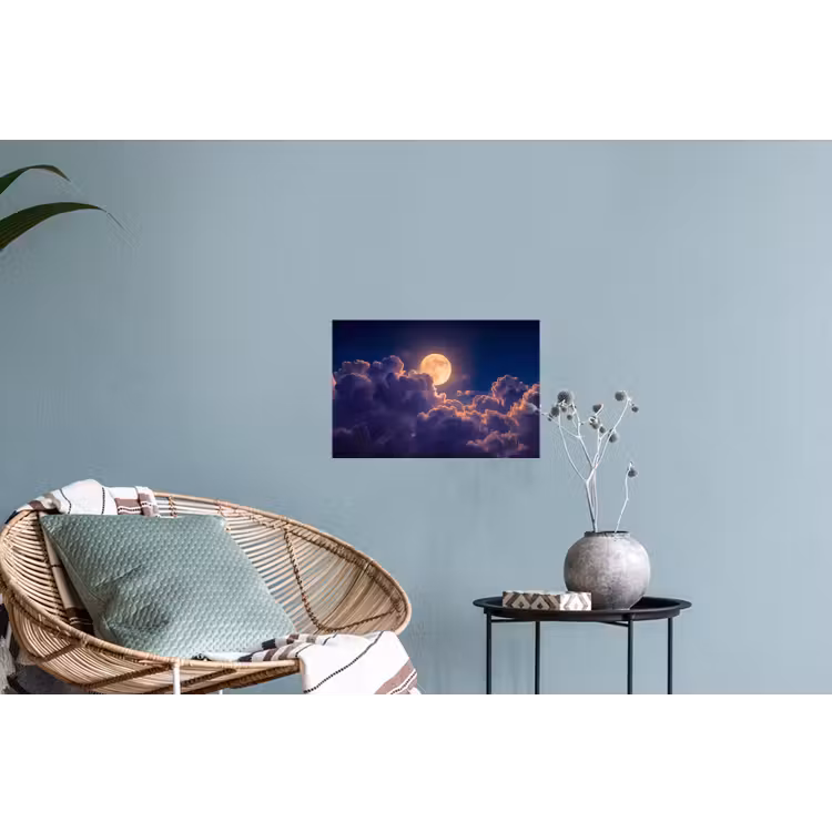 Maan - Wolken - Nacht - Oranje Muursticker klein -plant