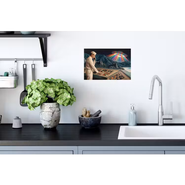 Muursticker - Man - Controlekamer - Strand - Man - Controlekamer - Strand Muursticker klein