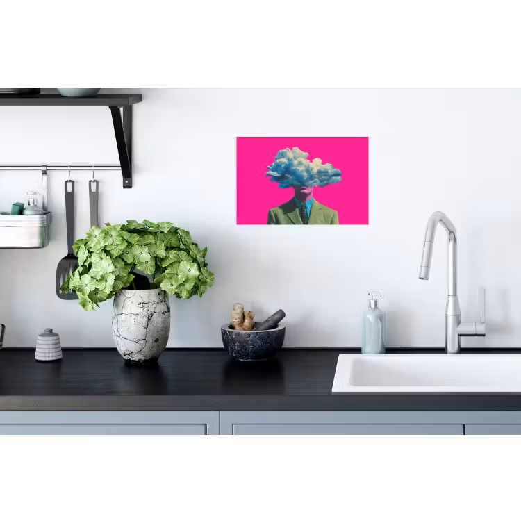 Man - Pak - Wolk - Roze Muursticker klein -keuken