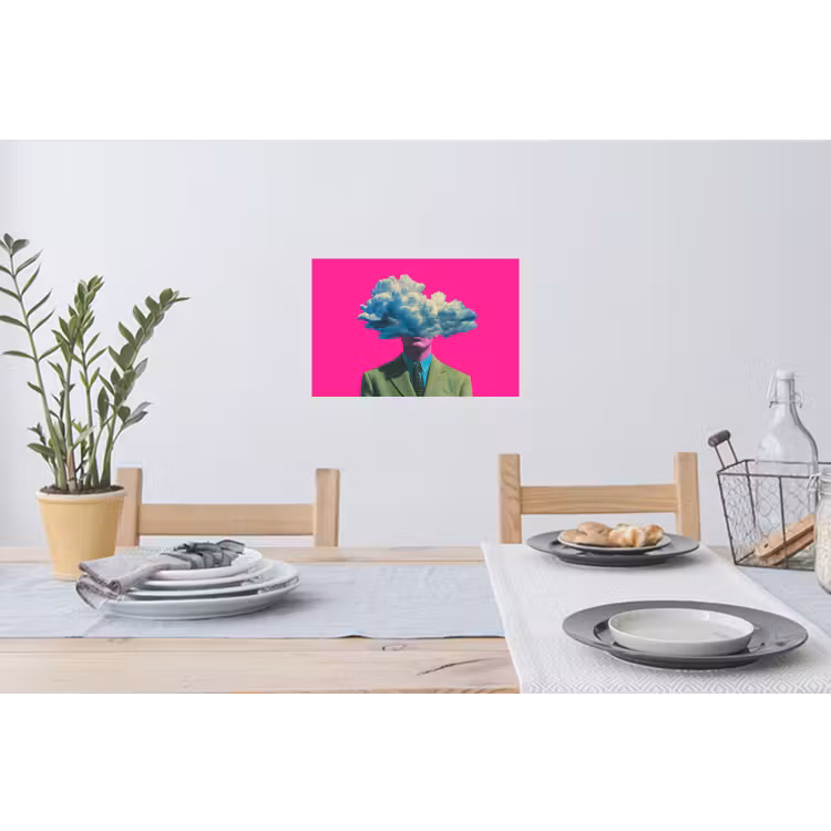 Man - Pak - Wolk - Roze Muursticker klein -eettafel