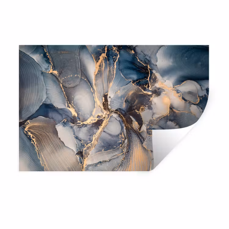 Marmer - Grijs - Blauw - Luxe - Goud Muursticker klein -3d
