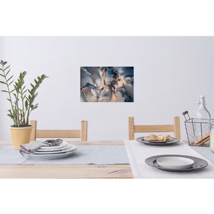 Marmer - Grijs - Blauw - Luxe - Goud Muursticker klein -eettafel