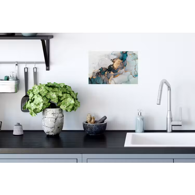 Blauw - Marmer - Goud Muursticker klein -keuken
