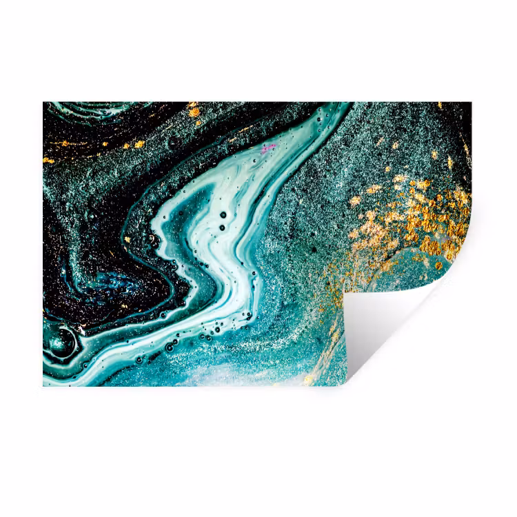 Marmerlook - Blauw - Goud - Glitter - Luxe - Marmer Muursticker klein -3d