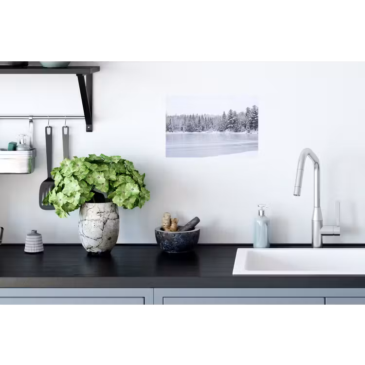 Meer - Dennen - IJs - Winter - Rustgevend Muursticker klein -keuken