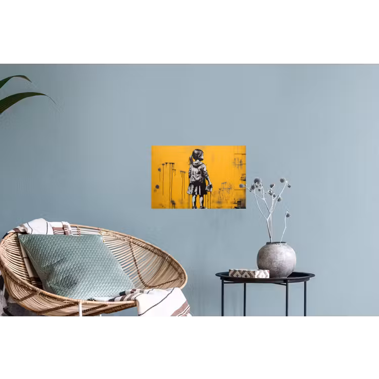 Meisje - Boek - Gele Muur - Graffiti Muursticker klein -plant