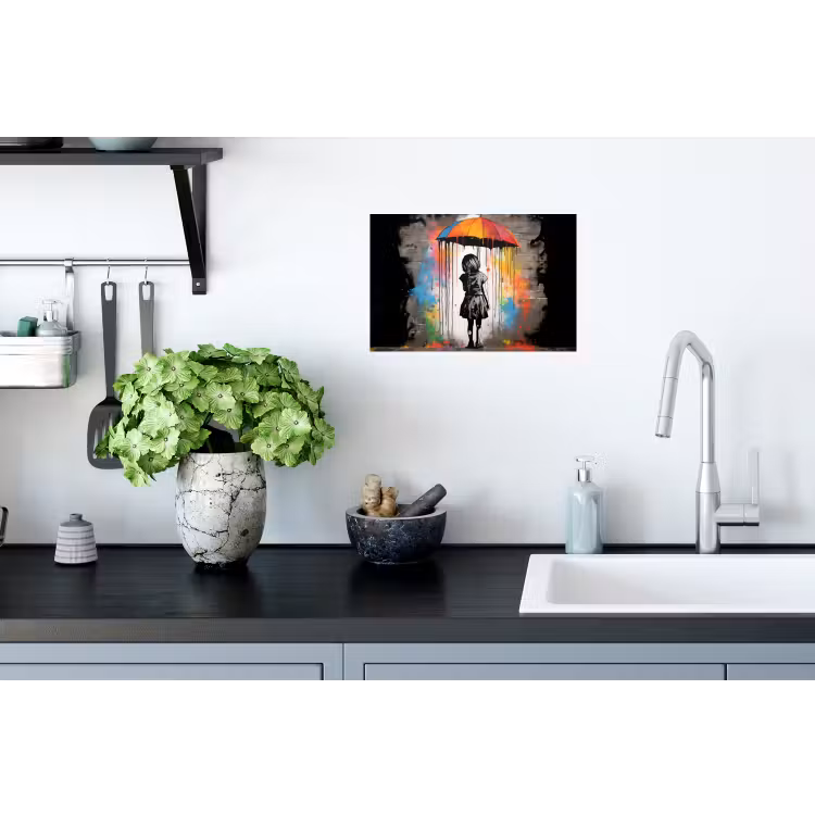 Meisje - Kunst - Paraplu - Graffiti - Kleuren - Muur Muursticker klein -keuken