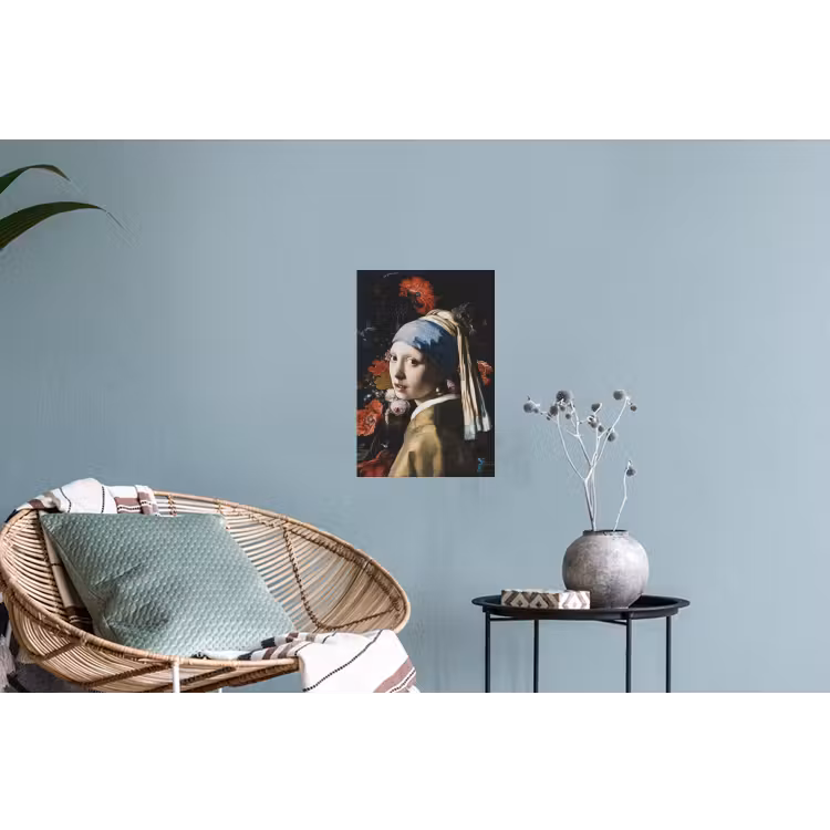 Meisje met de parel - Johannes Vermeer - Bloemen - Rood Muursticker klein -plant