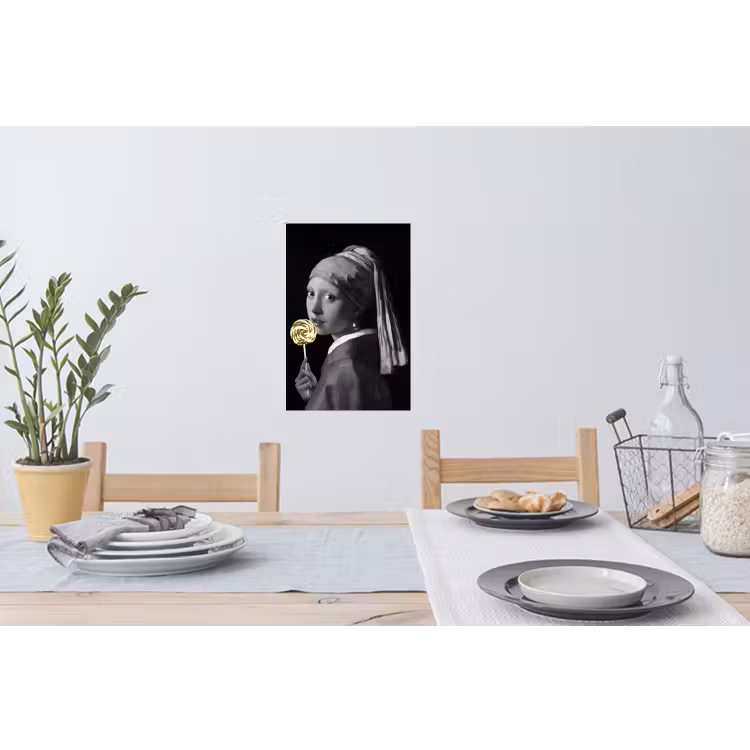 Meisje met de parel - Johannes Vermeer - Lolly - Goud Muursticker klein -eettafel