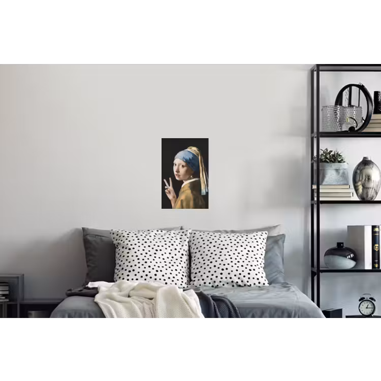Meisje met de parel - Johannes Vermeer - Peace Muursticker klein -slaapkamer
