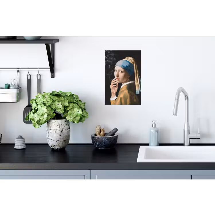 Meisje met de parel - Johannes Vermeer - Sigaretten Muursticker klein -keuken