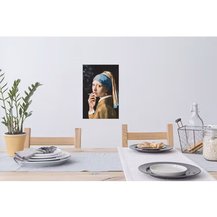 Meisje met de parel - Johannes Vermeer - Sigaretten Muursticker klein -eettafel