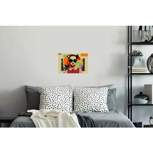 Meisje - Zonnebril - Kat - Retro Muursticker klein -slaapkamer