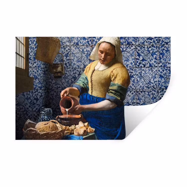 Melkmeisje - Delfts Blauw - Vermeer - Schilderij - Oude meesters Muursticker klein -3d
