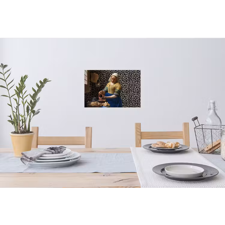 Melkmeisje - Kunst - Panterprint - Vermeer - Schilderij - Oude meesters Muursticker klein -eettafel