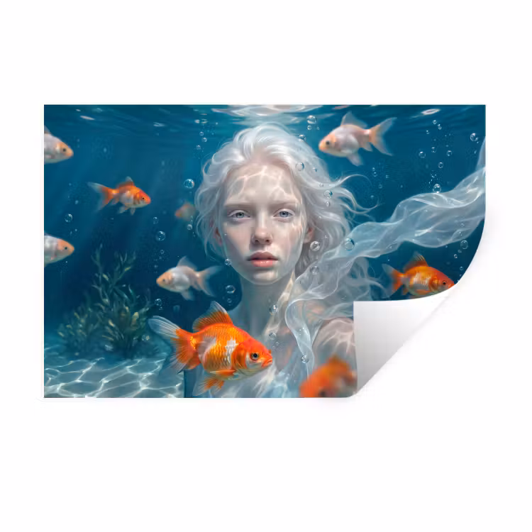 Mens - Onderwater - Vis - Modern - Blauw Muursticker klein -3d