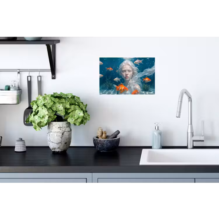 Mens - Onderwater - Vis - Modern - Blauw Muursticker klein -keuken