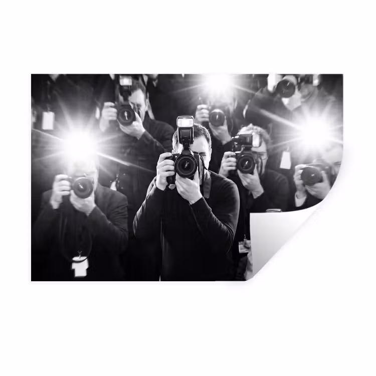 Mensen - Camera - Flitslicht - Zwart-wit - Media Muursticker klein -3d