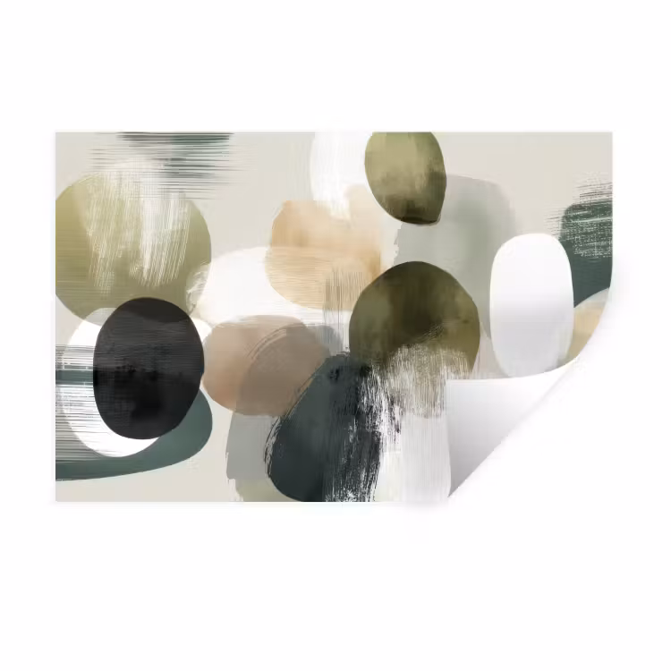 Minimalistisch - Cirkels - Penseelstreken - Beige Muursticker klein -3d