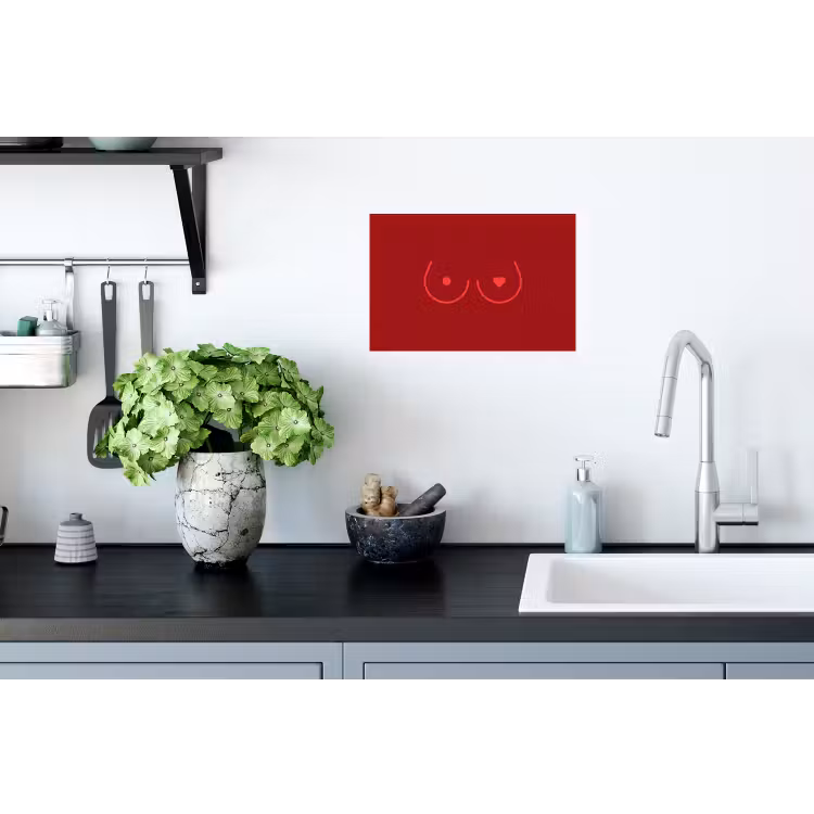 Minimalistisch - Lijnillustratie - Rood Muursticker klein -keuken