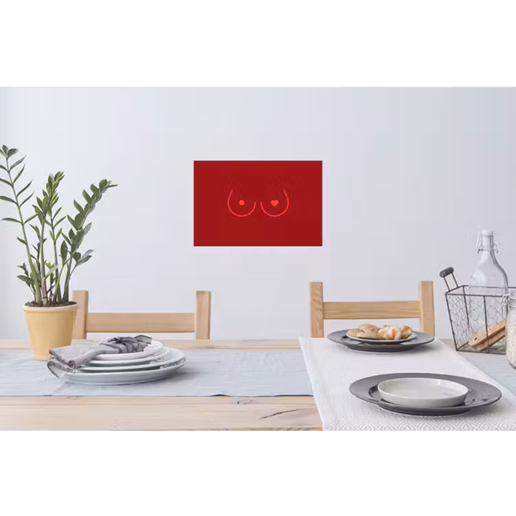 Minimalistisch - Lijnillustratie - Rood Muursticker klein -eettafel
