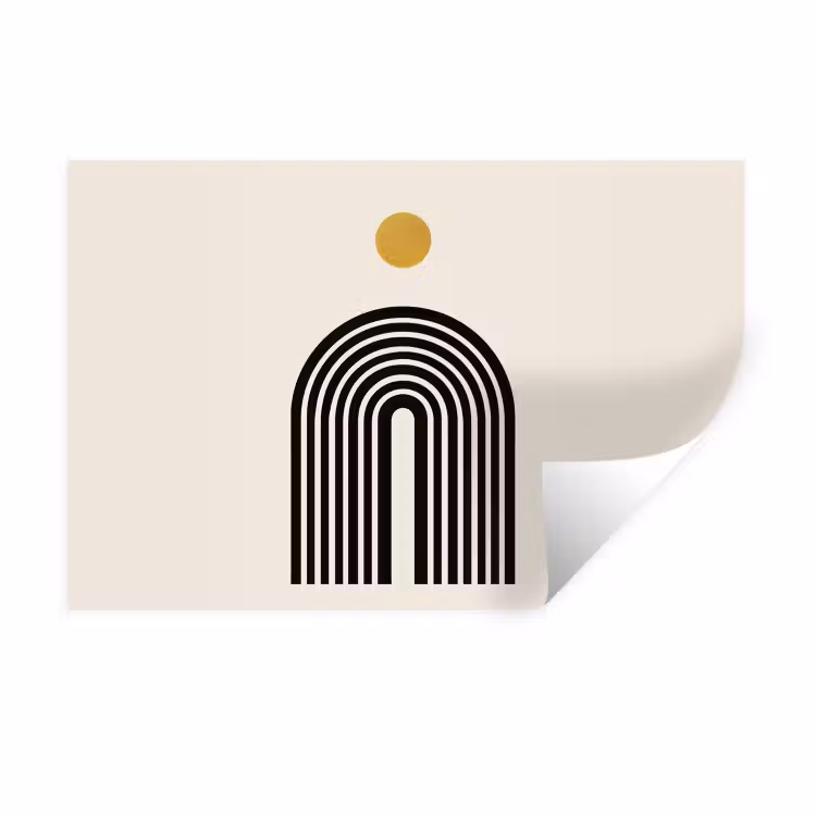 Minimalistisch - Zwarte boog - Gouden cirkel Muursticker klein -3d