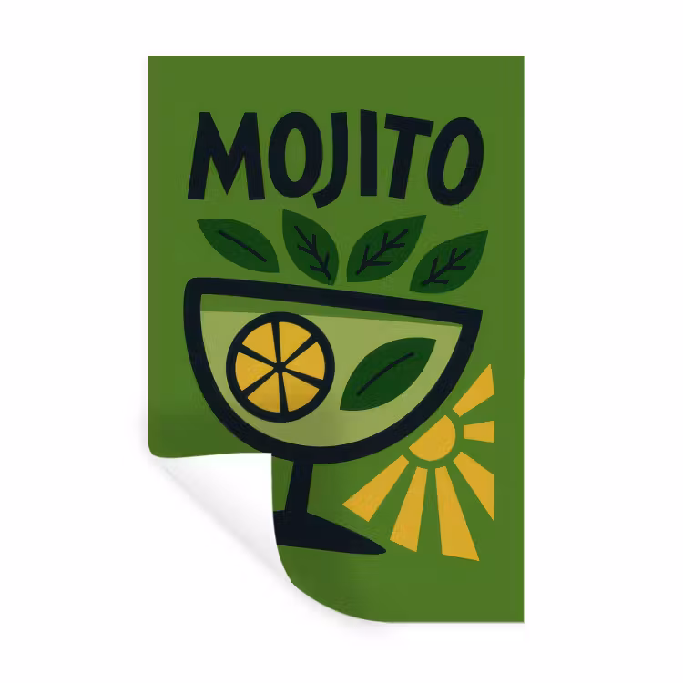 Mojito - Cocktail - Citroen - Groen Muursticker klein -3d