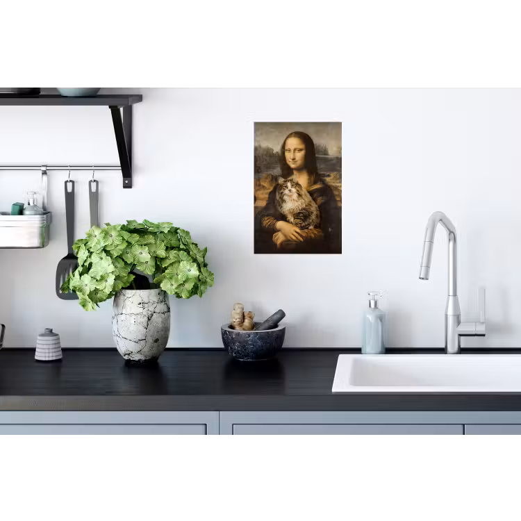 Mona Lisa - Kat - Leonardo da Vinci - Vintage - Kunstwerk - Oude meesters - Schilderij Muursticker klein -keuken