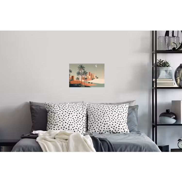 Nachtlandschap - Kamelen - Sterren - zandduinden Muursticker klein -slaapkamer