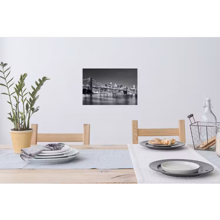 New York - Brug - Brooklyn - Zwart wit - Architectuur Muursticker klein -eettafel