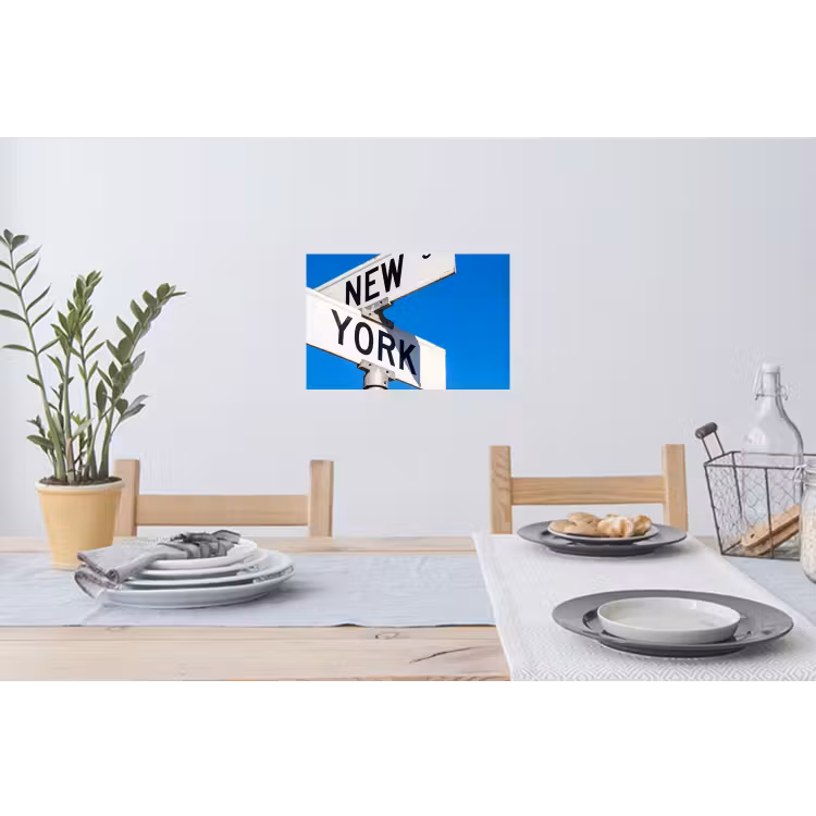 New York - Straatbord - Stad - Urban - Blauw Muursticker klein -eettafel