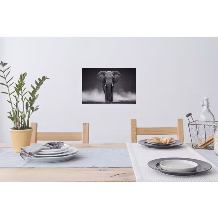 Olifant - Zwart - Wit - Rook Muursticker klein -eettafel