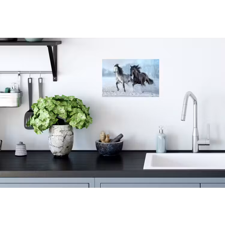 Paarden - Winter - Dieren - Natuur - Sneeuw Muursticker klein -keuken