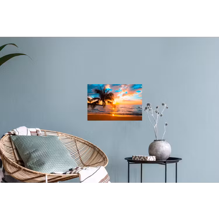Palme - Sonnenuntergang - Horizont - Strand - Meer - Tropisch Muursticker klein -plant