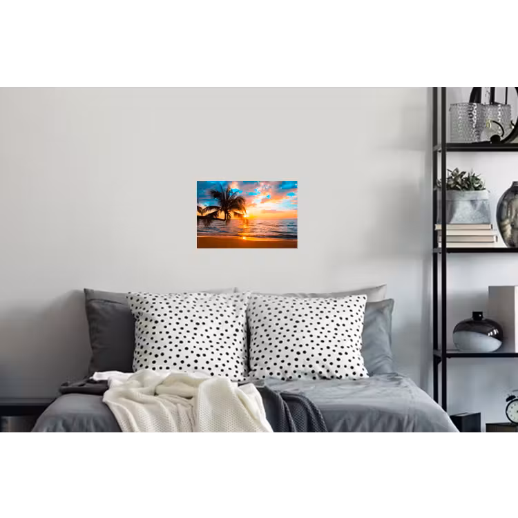 Palme - Sonnenuntergang - Horizont - Strand - Meer - Tropisch Muursticker klein -slaapkamer