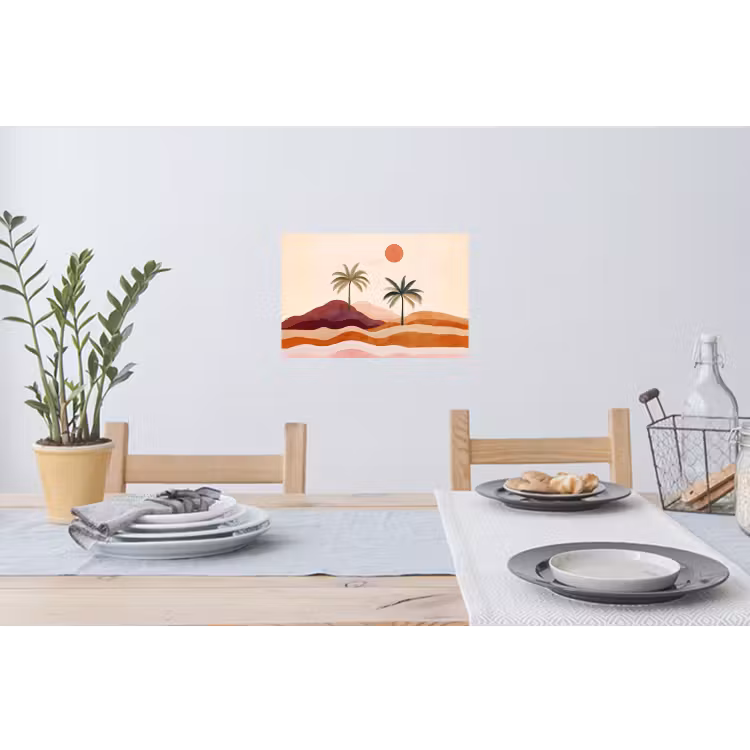 Palmbomen - Abstract - Zon - Heuvels Muursticker klein -eettafel