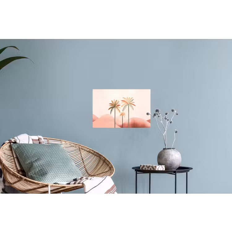 Palmbomen - Heuvels - Minimalistisch - Zachtroze Muursticker klein -plant