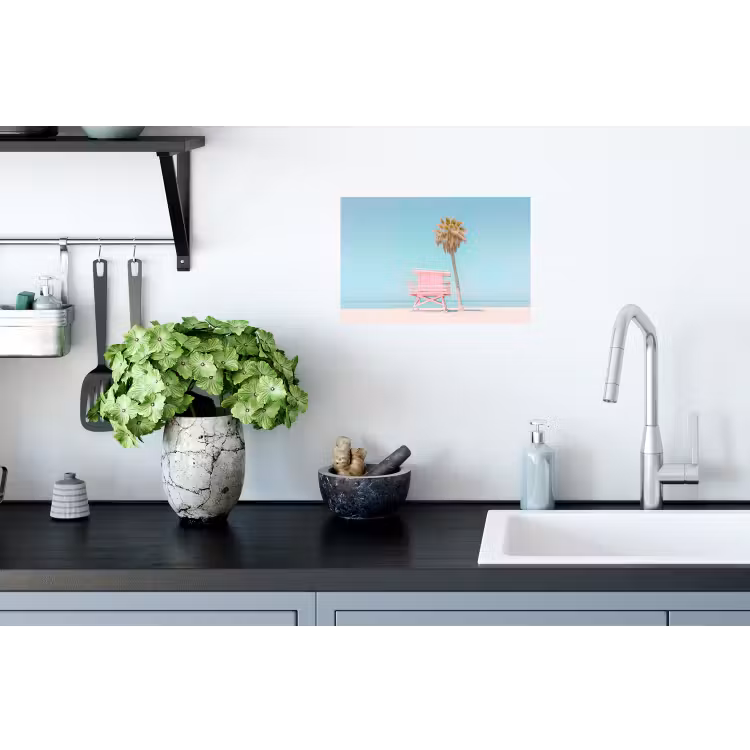 Palmboom - Strandhuis - Roze Muursticker klein -keuken
