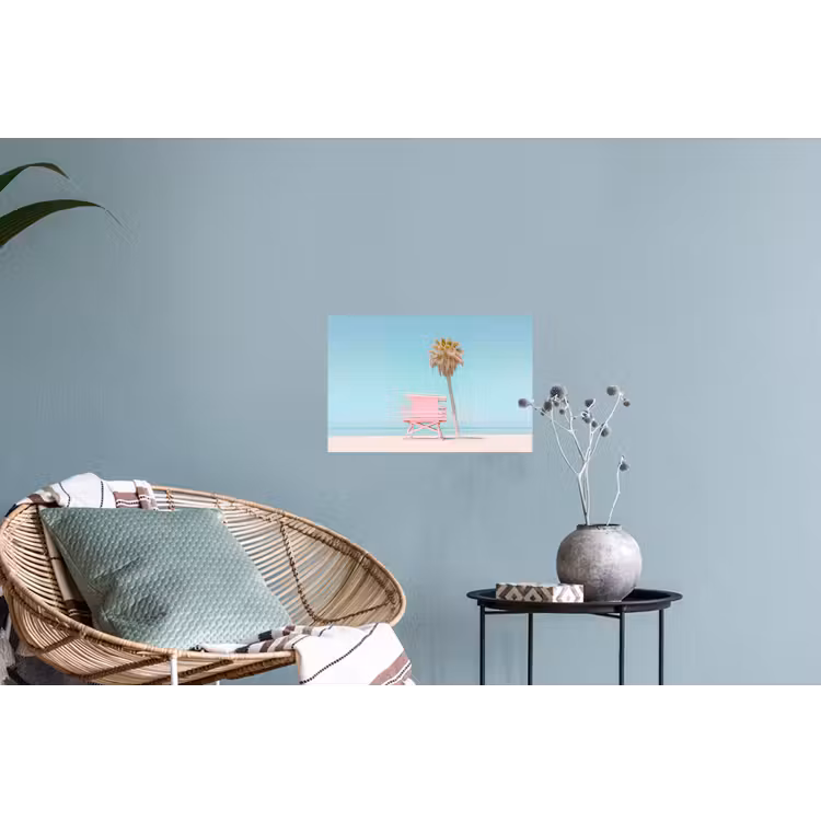 Palmboom - Strandhuis - Roze Muursticker klein -plant